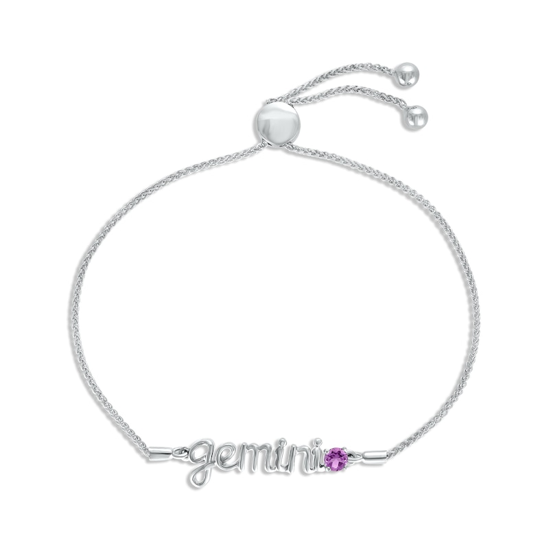 Main Image 1 of Amethyst Zodiac Gemini Bolo Bracelet 10K White Gold 9.5&quot;