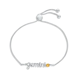 Citrine Zodiac Gemini Bolo Bracelet 10K White Gold 9.5"