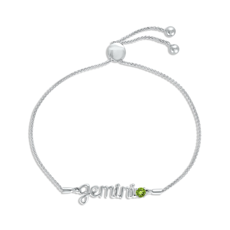 Peridot Zodiac Gemini Bolo Bracelet 10K White Gold 9.5"