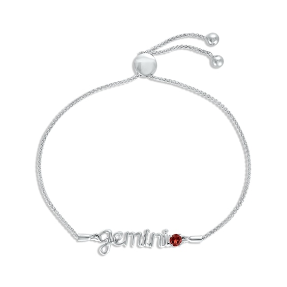Garnet Zodiac Gemini Bolo Bracelet 10K White Gold 9.5"