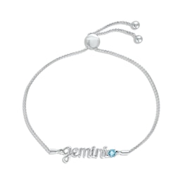 Swiss Blue Topaz Zodiac Gemini Bolo Bracelet 10K White Gold 9.5"
