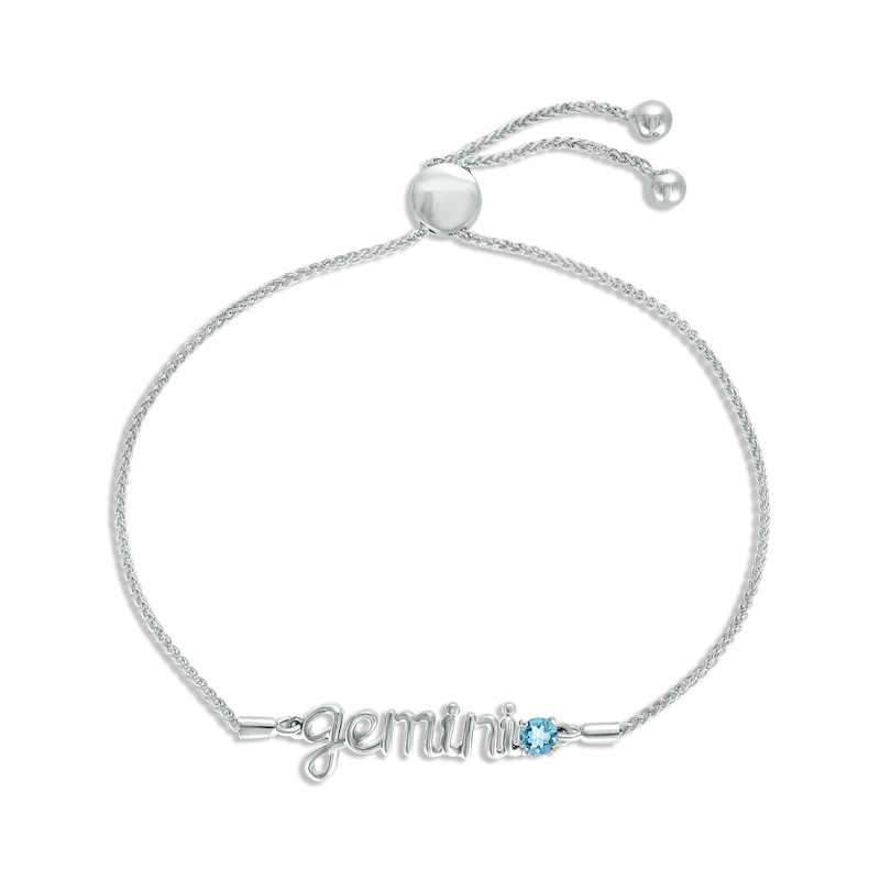 Swiss Blue Topaz Zodiac Gemini Bolo Bracelet 10K White Gold 9.5"