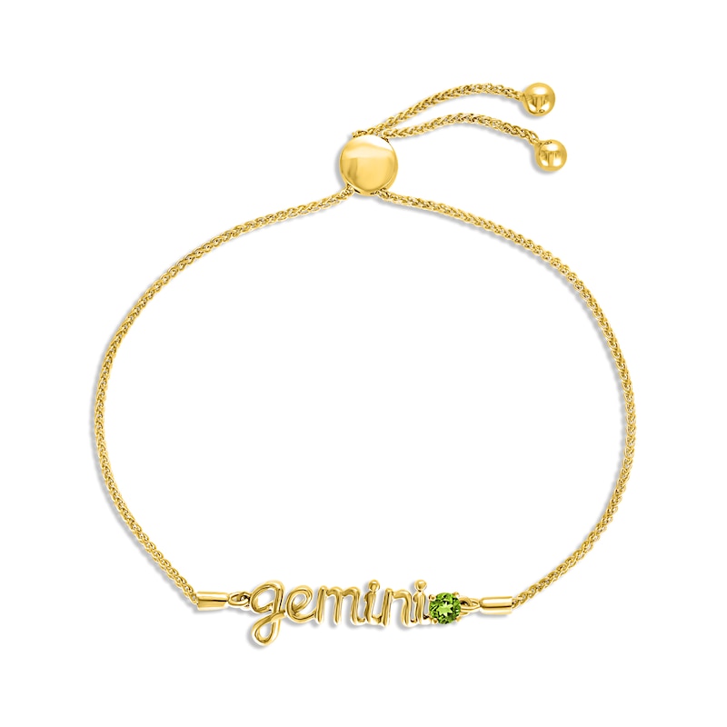 Main Image 1 of Peridot Zodiac Gemini Bolo Bracelet 10K Yellow Gold 9.5&quot;