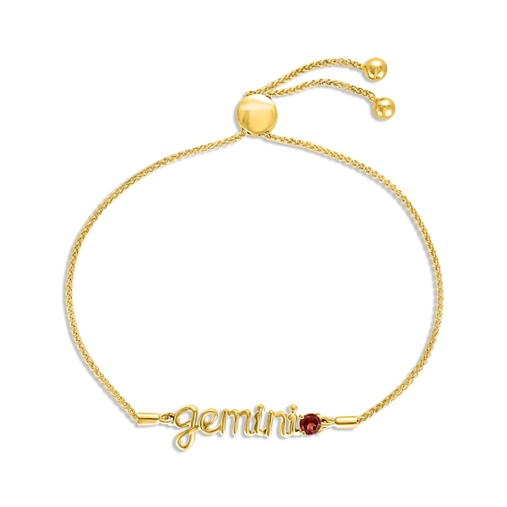 Garnet Zodiac Gemini Bolo Bracelet 10K Yellow Gold 9.5"