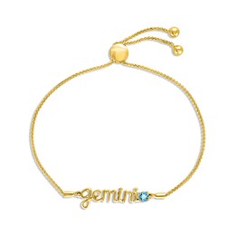 Swiss Blue Topaz Zodiac Gemini Bolo Bracelet 10K Yellow Gold 9.5"