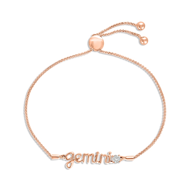 White Lab-Created Sapphire Zodiac Gemini Bolo Bracelet 10K Rose Gold 9.5"
