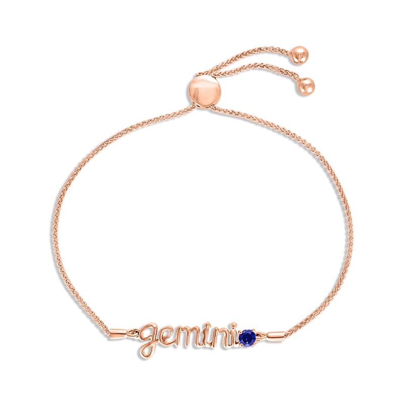 Blue Lab-Created Sapphire Zodiac Gemini Bolo Bracelet 10K Rose Gold 9.5"