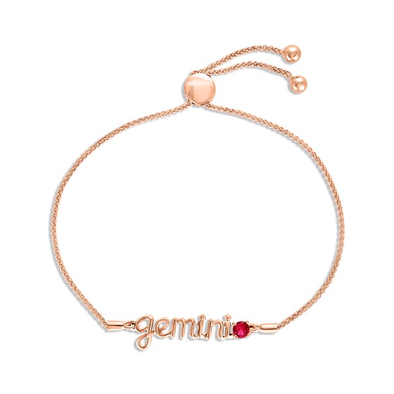 Lab-Created Ruby Zodiac Gemini Bolo Bracelet 10K Rose Gold 9.5"