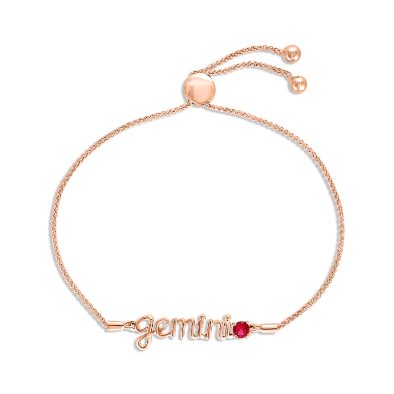 Main Image 1 of Lab-Created Ruby Zodiac Gemini Bolo Bracelet 10K Rose Gold 9.5"