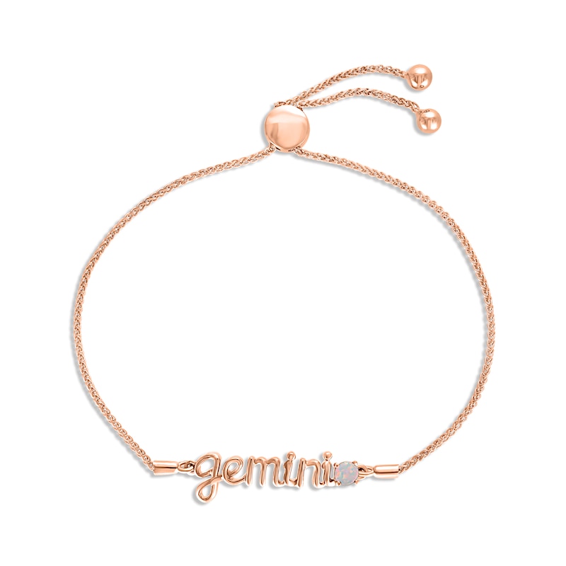Lab-Created Opal Zodiac Gemini Bolo Bracelet 10K Rose Gold 9.5"