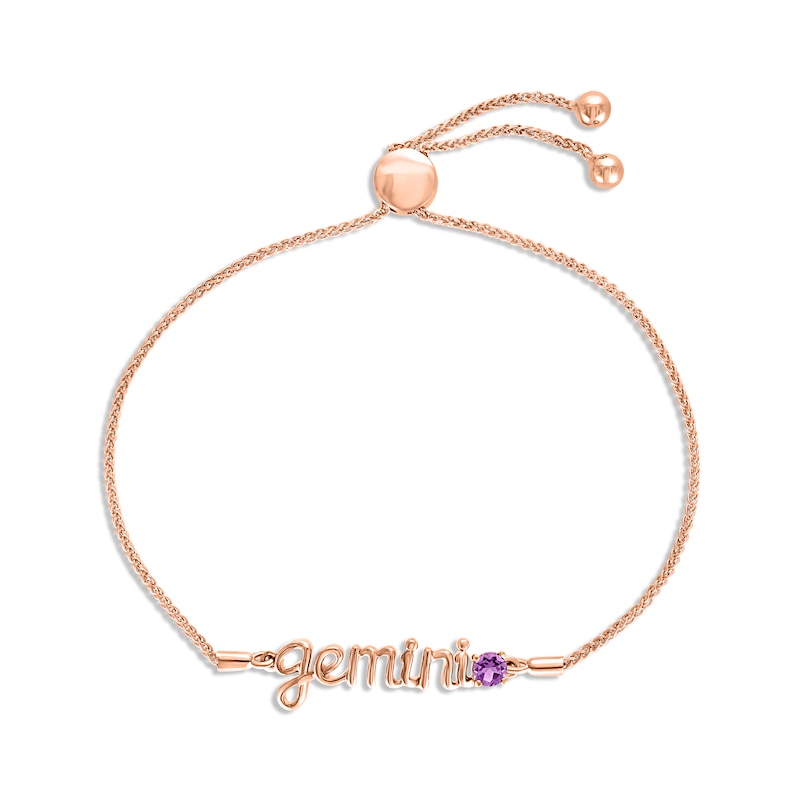 Main Image 1 of Amethyst Zodiac Gemini Bolo Bracelet 10K Rose Gold 9.5&quot;
