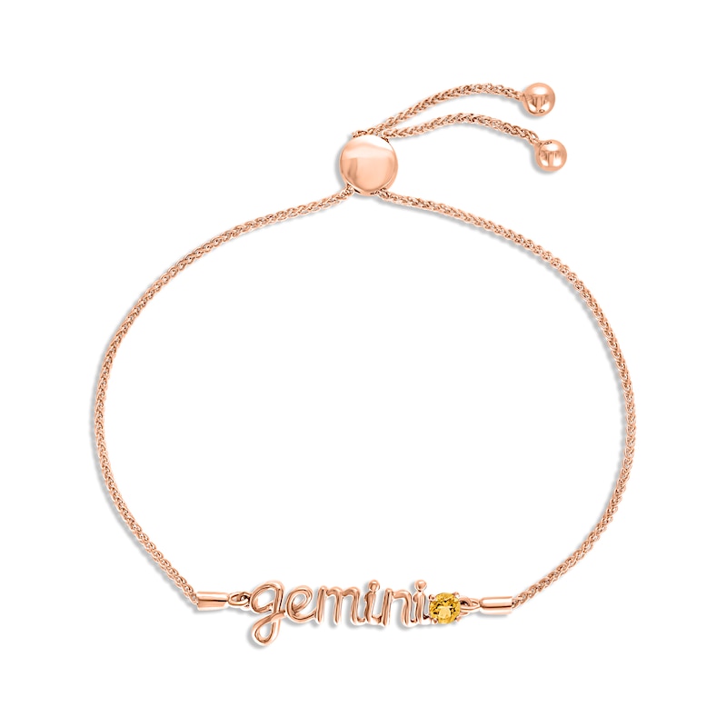Main Image 1 of Citrine Zodiac Gemini Bolo Bracelet 10K Rose Gold 9.5"