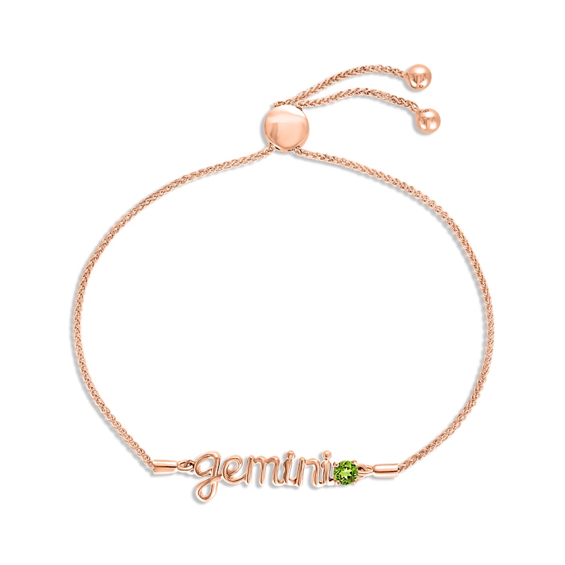 Main Image 1 of Peridot Zodiac Gemini Bolo Bracelet 10K Rose Gold 9.5&quot;