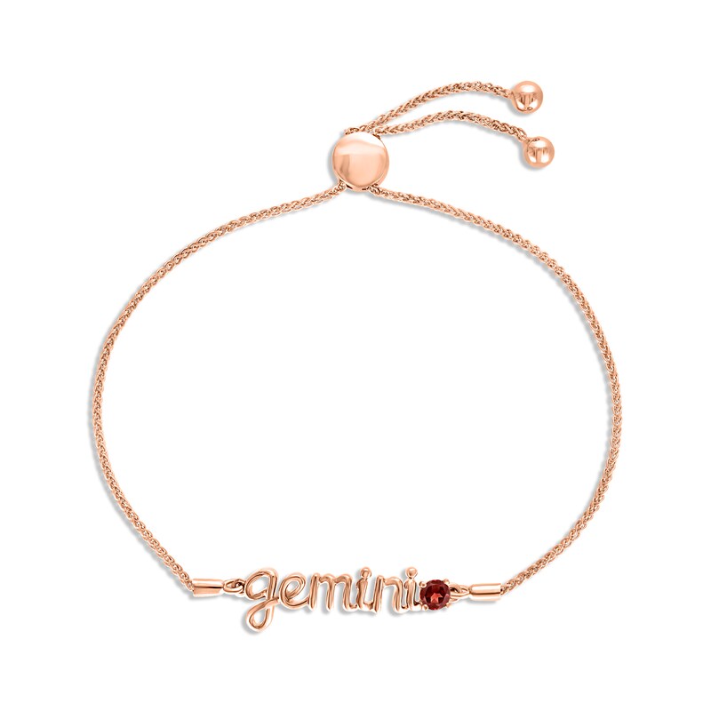 Garnet Zodiac Gemini Bolo Bracelet 10K Rose Gold 9.5"