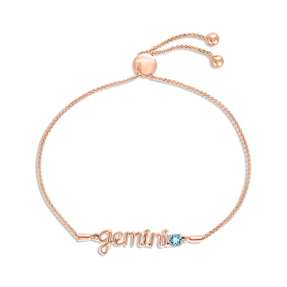 Swiss Blue Topaz Zodiac Gemini Bolo Bracelet 10K Rose Gold 9.5"