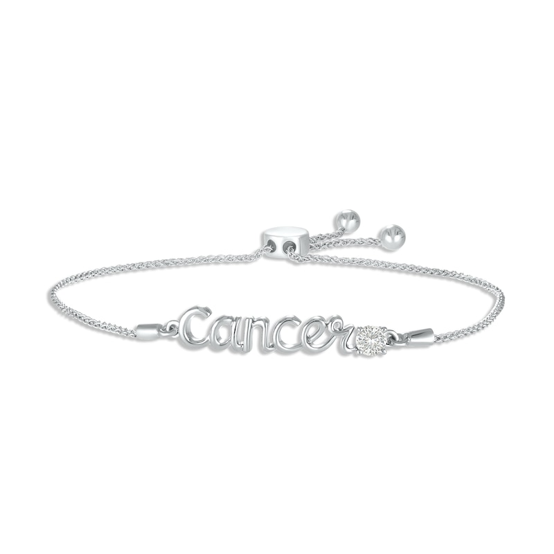 Main Image 1 of White Lab-Created Sapphire Zodiac Cancer Bolo Bracelet Sterling Silver 9.5&quot;