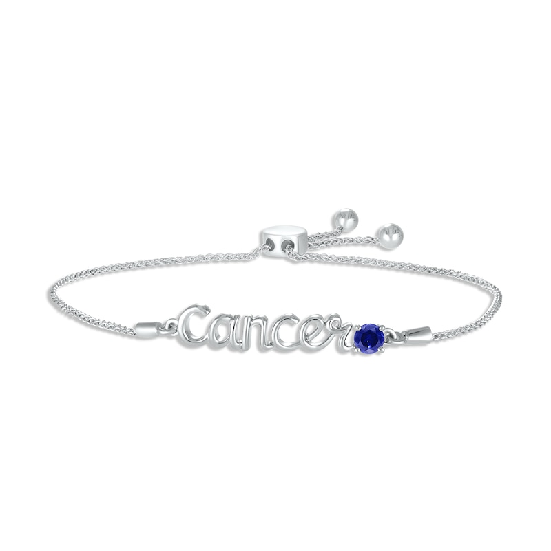 Blue Lab-Created Sapphire Zodiac Cancer Bolo Bracelet Sterling Silver 9.5"