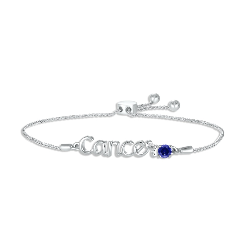 Main Image 1 of Blue Lab-Created Sapphire Zodiac Cancer Bolo Bracelet 10K White Gold 9.5&quot;