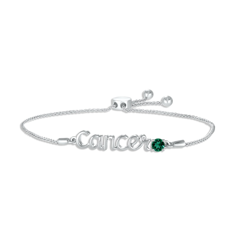 Lab-Created Emerald Zodiac Cancer Bolo Bracelet 10K White Gold 9.5"
