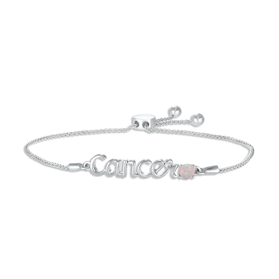 Lab-Created Opal Zodiac Cancer Bolo Bracelet 10K White Gold 9.5"