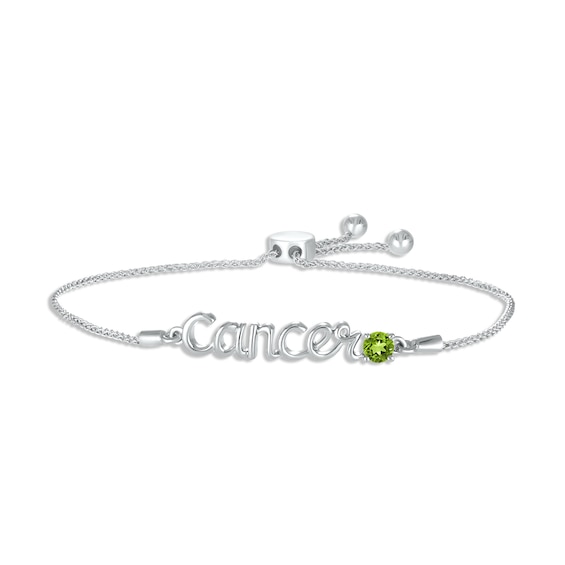 Peridot Zodiac Cancer Bolo Bracelet 10K White Gold 9.5"
