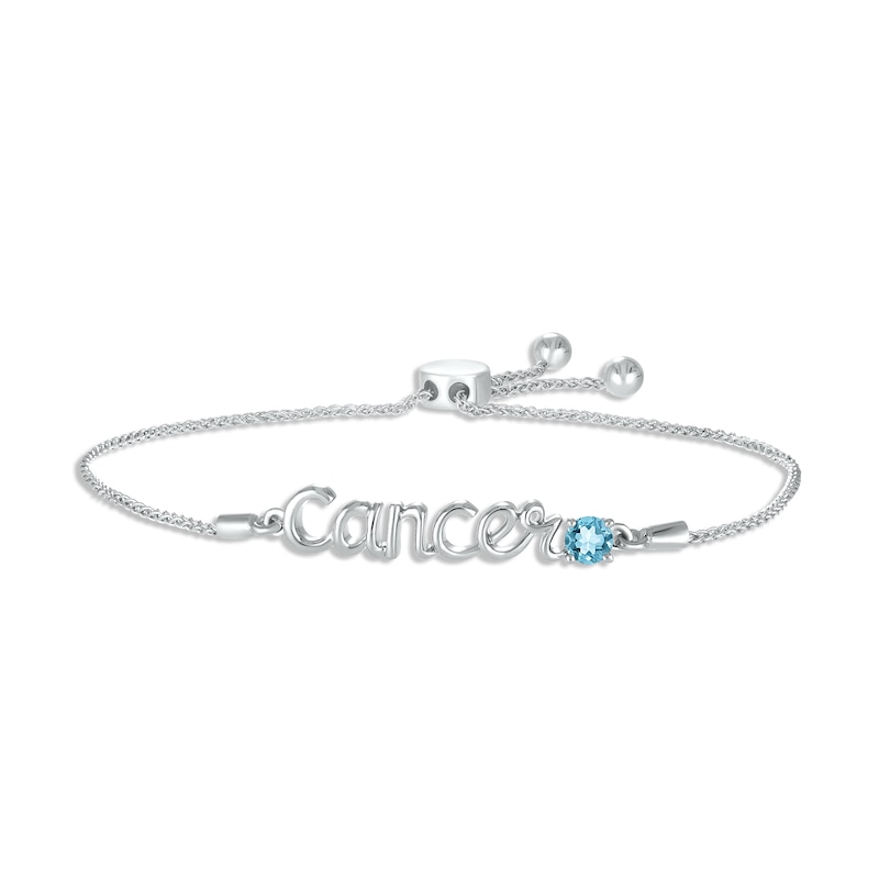 Main Image 1 of Swiss Blue Topaz Zodiac Cancer Bolo Bracelet 10K White Gold 9.5&quot;