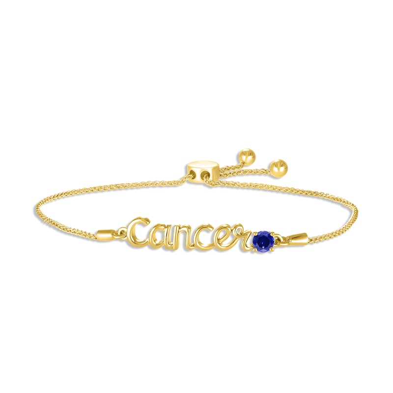 Blue Lab-Created Sapphire Zodiac Cancer Bolo Bracelet 10K Yellow Gold 9.5"