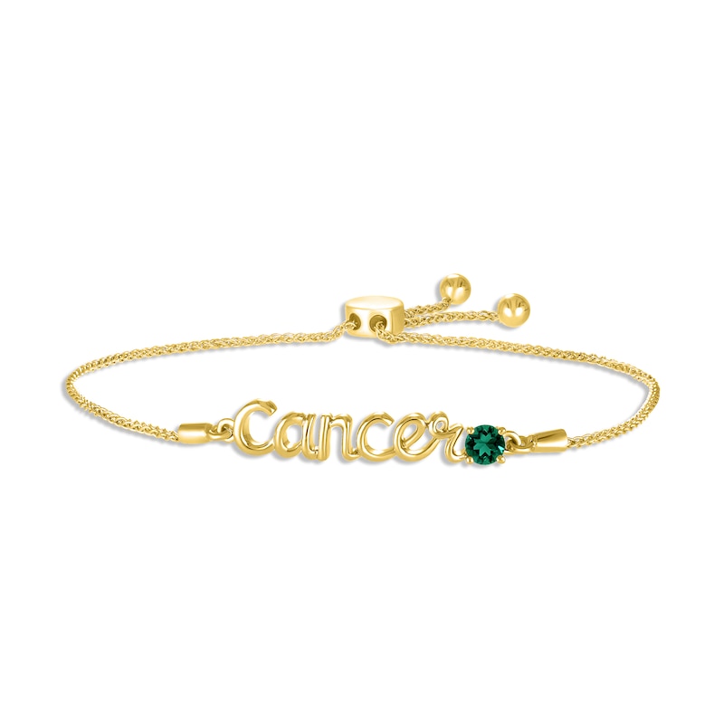 Lab-Created Emerald Zodiac Cancer Bolo Bracelet 10K Yellow Gold 9.5"