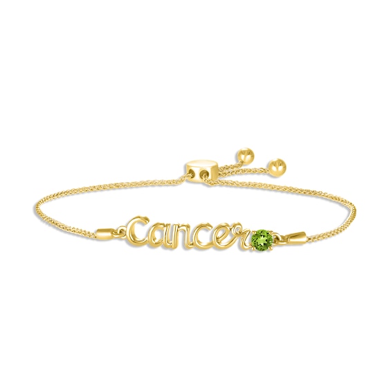 Peridot Zodiac Cancer Bolo Bracelet 10K Yellow Gold 9.5"