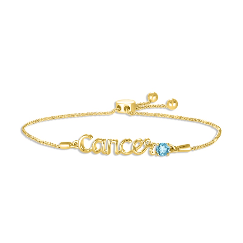Swiss Blue Topaz Zodiac Cancer Bolo Bracelet 10K Yellow Gold 9.5"