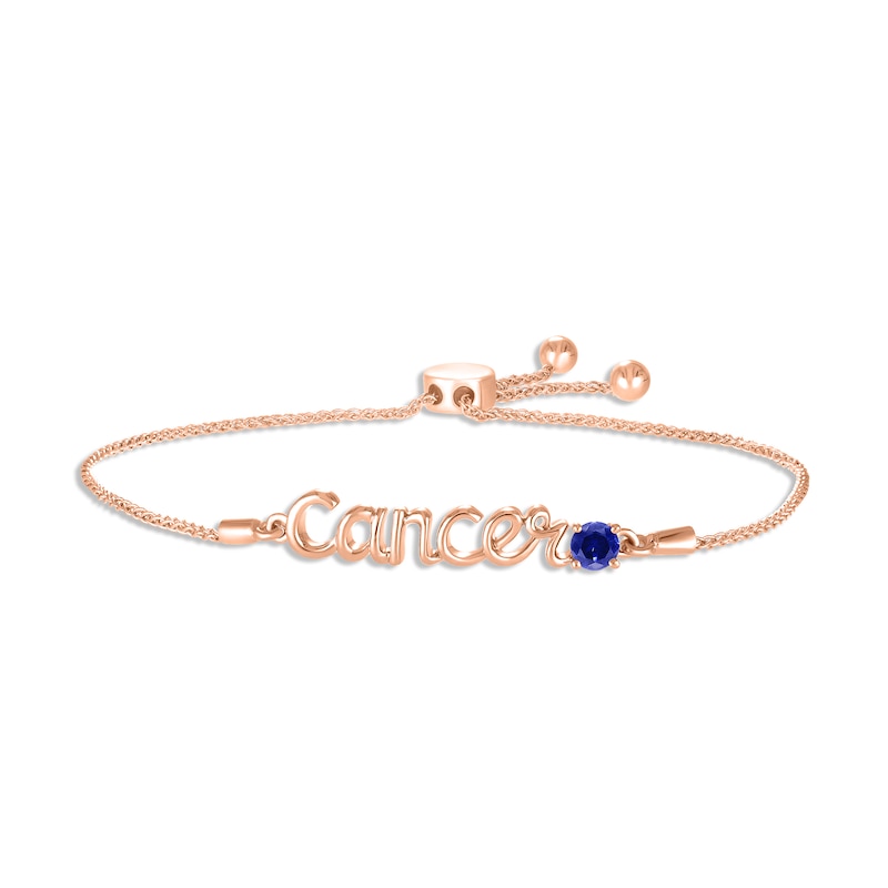 Main Image 1 of Blue Lab-Created Sapphire Zodiac Cancer Bolo Bracelet 10K Rose Gold 9.5&quot;