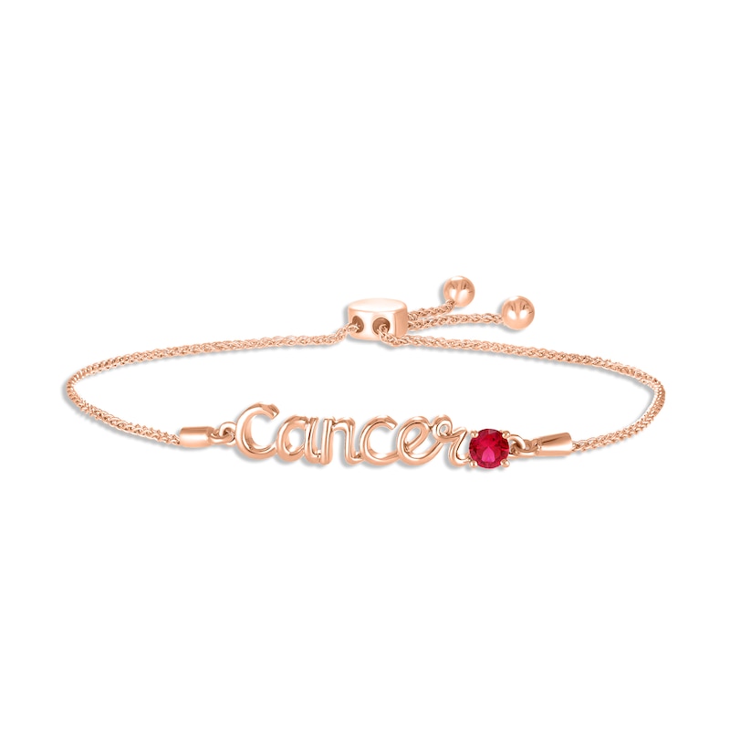 Main Image 1 of Lab-Created Ruby Zodiac Cancer Bolo Bracelet 10K Rose Gold 9.5&quot;