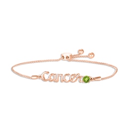 Peridot Zodiac Cancer Bolo Bracelet 10K Rose Gold 9.5"