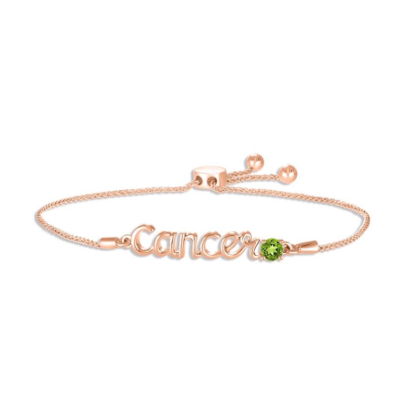 Peridot Zodiac Cancer Bolo Bracelet 10K Rose Gold 9.5"