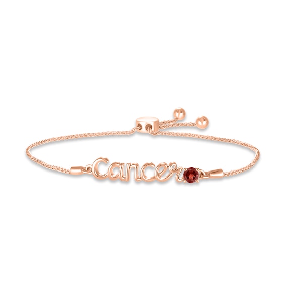 Garnet Zodiac Cancer Bolo Bracelet 10K Rose Gold 9.5"