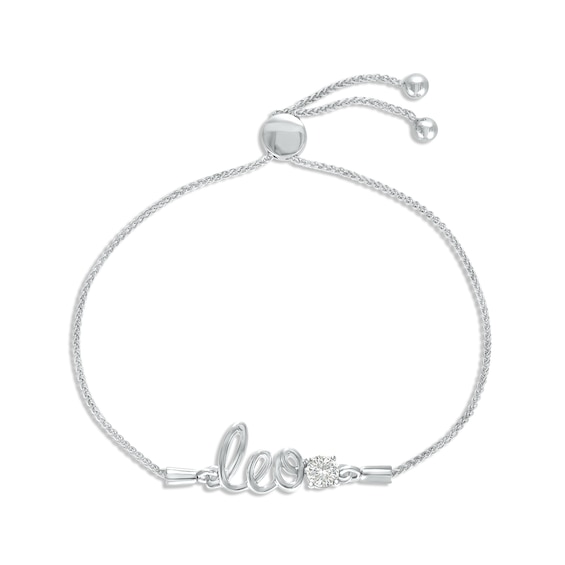 White Lab-Created Sapphire Zodiac Leo Bolo Bracelet Sterling Silver 9.5"