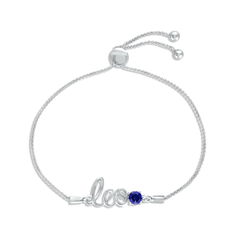 Blue Lab-Created Sapphire Zodiac Leo Bolo Bracelet Sterling Silver 9.5"