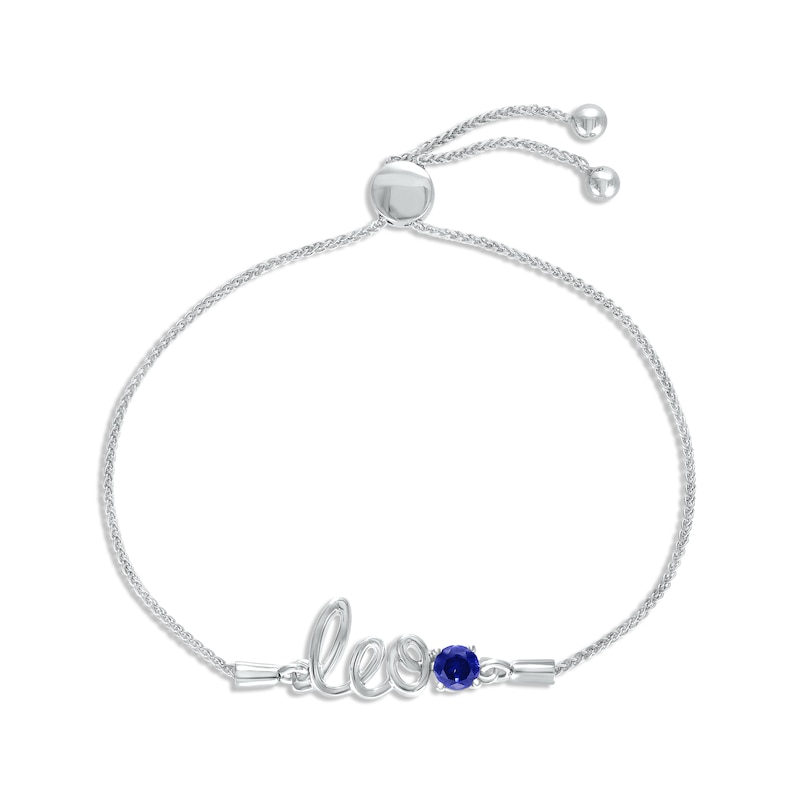 Main Image 1 of Blue Lab-Created Sapphire Zodiac Leo Bolo Bracelet Sterling Silver 9.5"