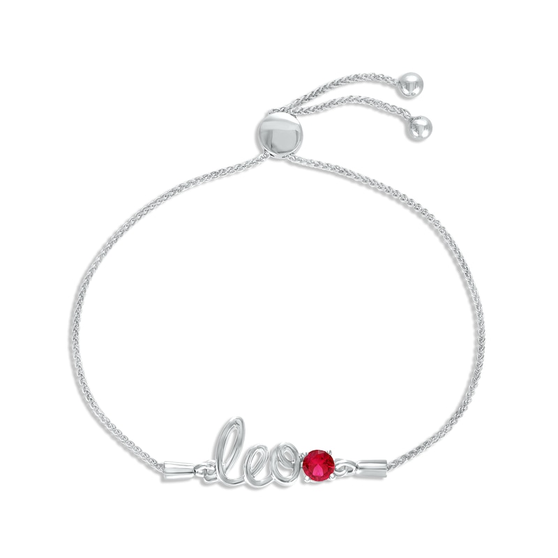 Main Image 1 of Lab-Created Ruby Zodiac Leo Bolo Bracelet 10K White Gold 9.5&quot;