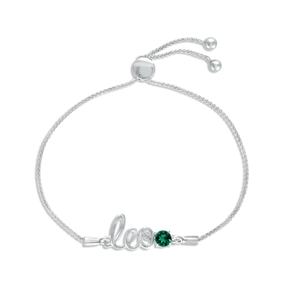 Lab-Created Emerald Zodiac Leo Bolo Bracelet 10K White Gold 9.5"