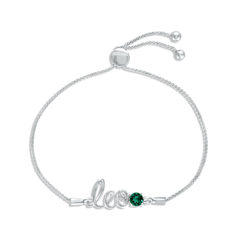 Lab-Created Emerald Zodiac Leo Bolo Bracelet 10K White Gold 9.5"
