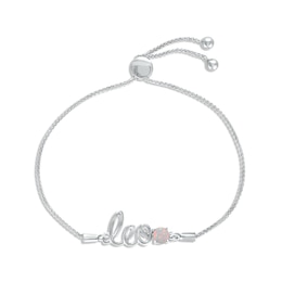 Lab-Created Opal Zodiac Leo Bolo Bracelet 10K White Gold 9.5"