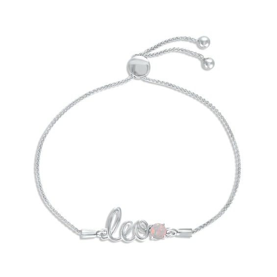 Lab-Created Opal Zodiac Leo Bolo Bracelet 10K White Gold 9.5"