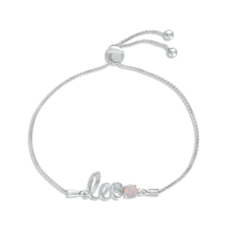 Main Image 1 of Lab-Created Opal Zodiac Leo Bolo Bracelet 10K White Gold 9.5&quot;