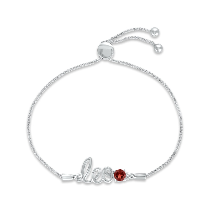 Main Image 1 of Garnet Zodiac Leo Bolo Bracelet 10K White Gold 9.5&quot;
