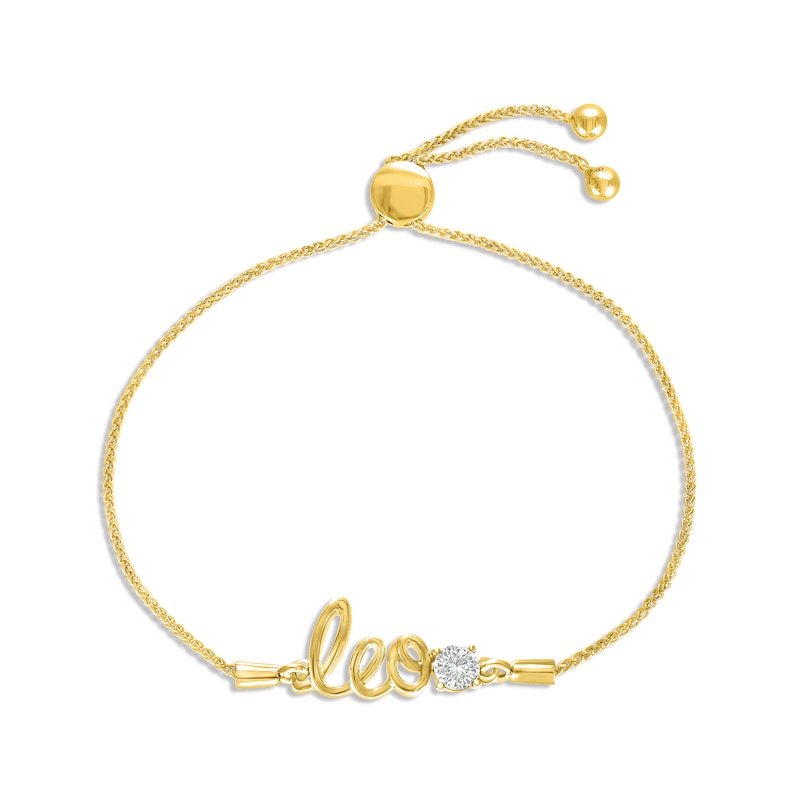 Main Image 1 of White Lab-Created Sapphire Zodiac Leo Bolo Bracelet 10K Yellow Gold 9.5&quot;