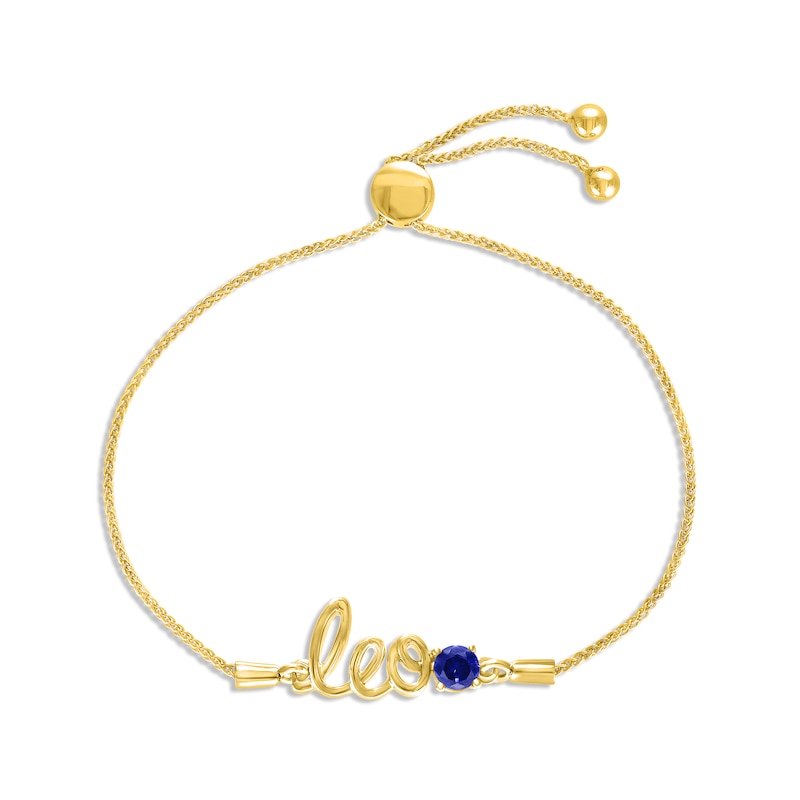 Blue Lab-Created Sapphire Zodiac Leo Bolo Bracelet 10K Yellow Gold 9.5"