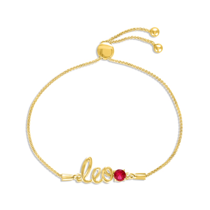 Main Image 1 of Lab-Created Ruby Zodiac Leo Bolo Bracelet 10K Yellow Gold 9.5&quot;