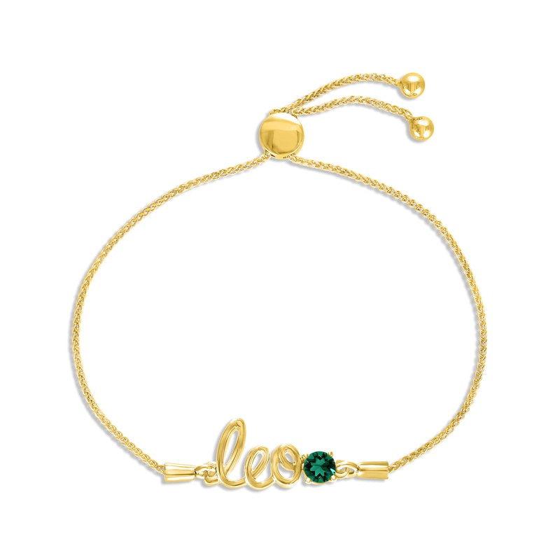 Main Image 1 of Lab-Created Emerald Zodiac Leo Bolo Bracelet 10K Yellow Gold 9.5&quot;