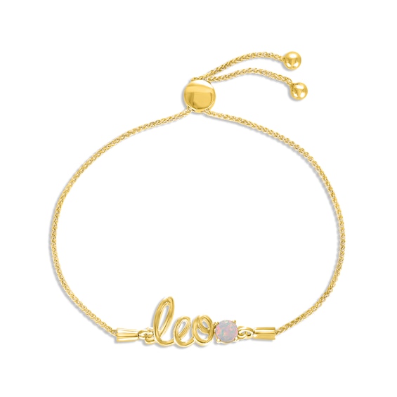 Lab-Created Opal Zodiac Leo Bolo Bracelet 10K Yellow Gold 9.5"